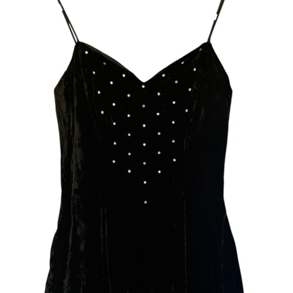 Vintage Womens Alex Evenings Black Velvet Strappy Mini Dress Sz S Whimsigoth - Picture 4 of 9